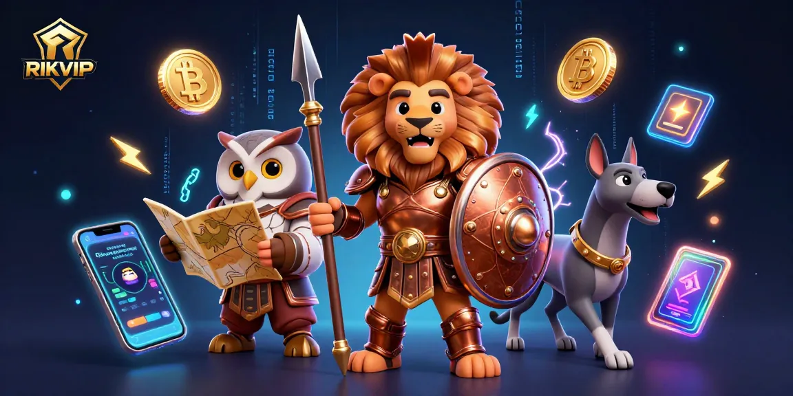 Experience immersive gaming at RIKVIP with a 3D Spartan hero amidst Ethereum and Bitcoin coins.