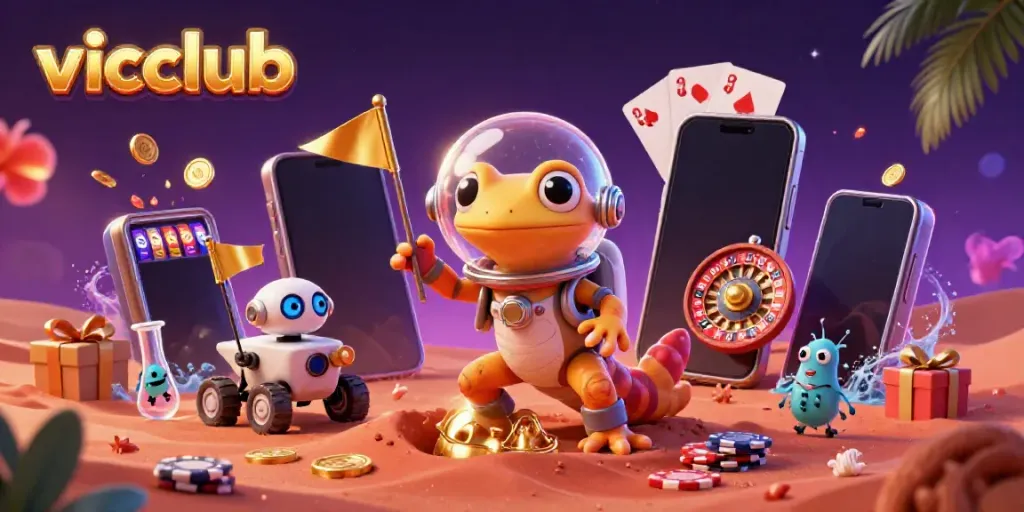 vicclub features a Martian gecko discovering a golden casino with dynamic gambling elements