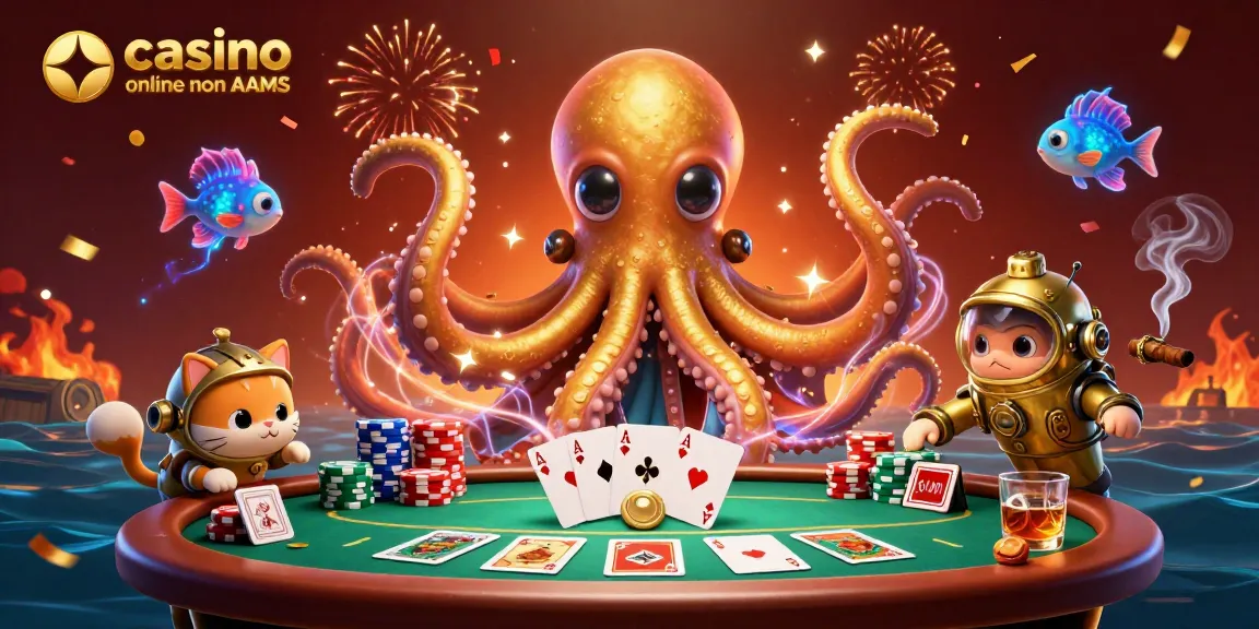 Gioca nei casino online non AAMS con il kraken e un gatto subacqueo tra le carte da poker.
