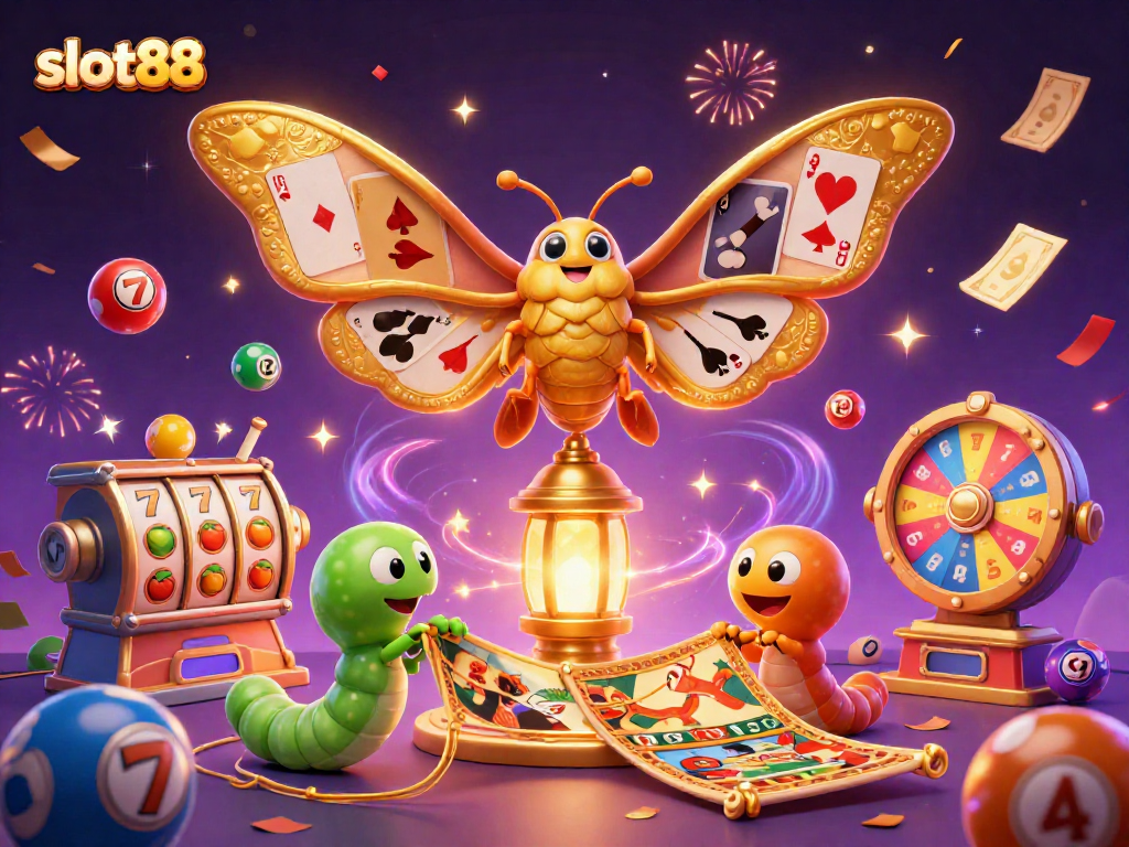 Experience winning with slot88 as you navigate vibrant casino elements in an enchanting scene.