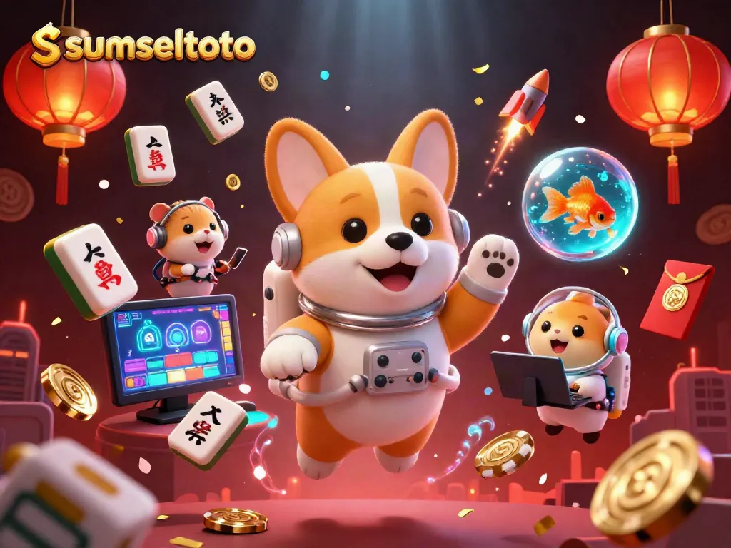 Play at sumseltoto with a cartoon astronaut corgi enjoying a space casino adventure filled with fun elements.