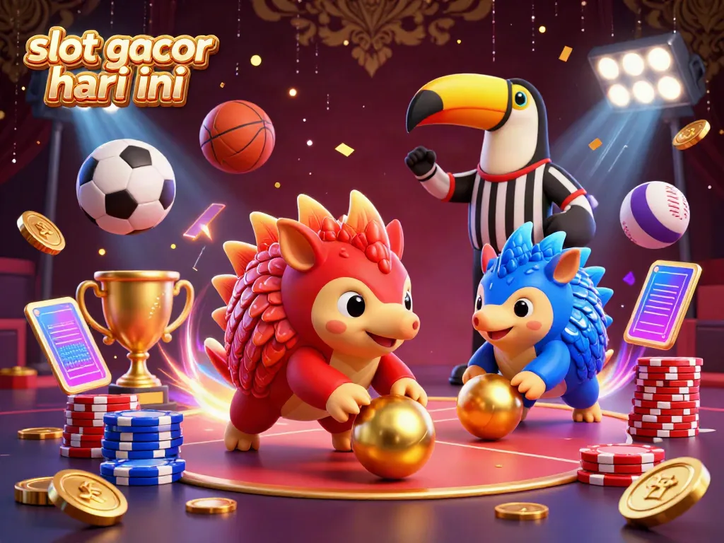Experience slot gacor hari ini with dynamic pangolins rolling golden balls amidst poker chips.