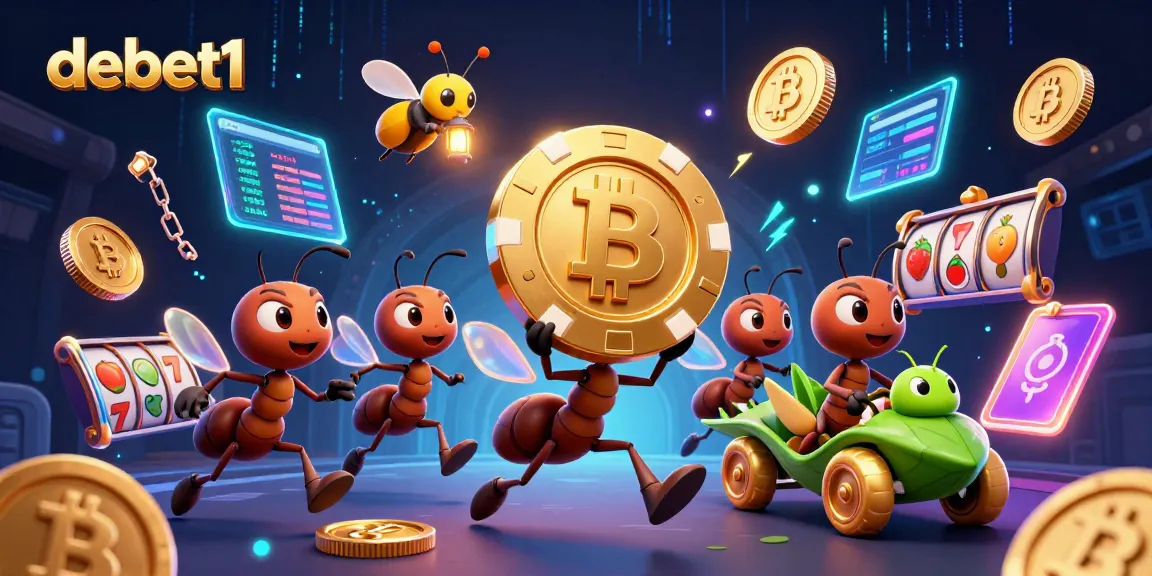 Engage with debet1's thrilling casino heist scene featuring animated characters and vibrant casino elements.