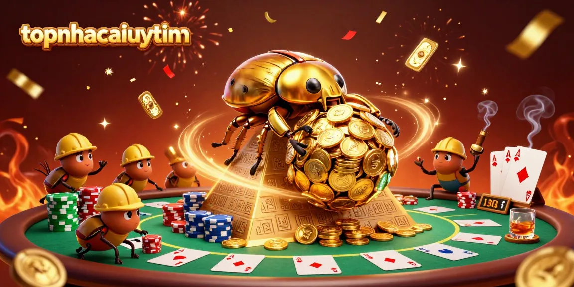 Engage in thrilling gameplay at topnhacaiuytinn with golden beetles, coins, and poker excitement.