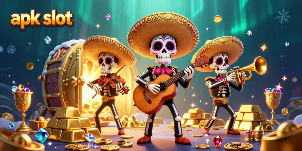 Menangkan apk slot dengan band mariachi kerangka yang dinamis dan banyak harta berkilau di sekitarnya.