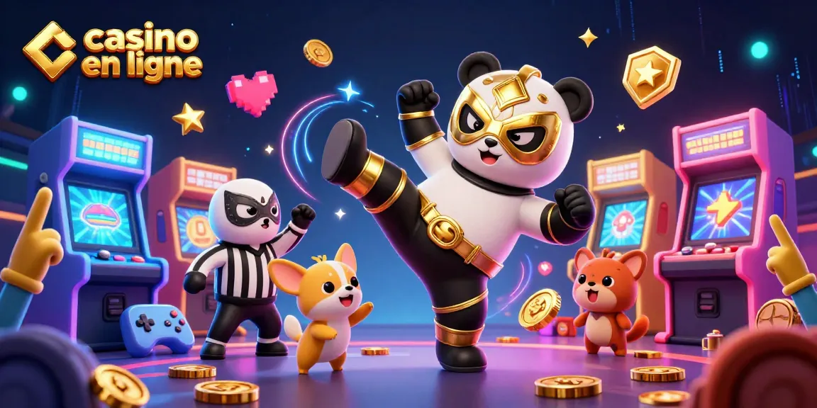 Un casino en ligne immersif animé par un panda lutteur en plein vol et un chihuahua arbitre comptant.