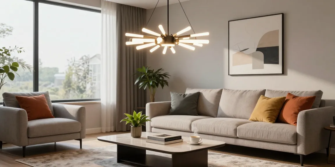 Lustra living elegantă în sufragerie modernă, cu decor contemporan și atmosferă primitoare