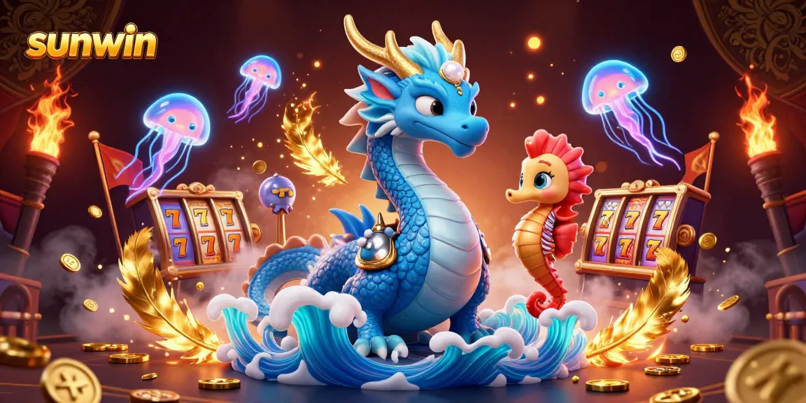 Engage in thrilling adventures with sunwin's vibrant 3D casino illustration featuring epic characters and dynamic game elements.