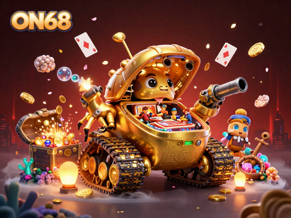 Win big at ON68 with this vibrant 3D casino scene showcasing a unique beetle tank casino.