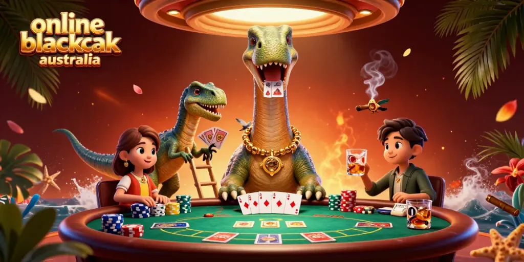 Join the excitement of online blackjack Australia with a playful brontosaurus and clever raptor dealer!