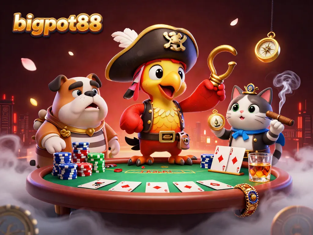 Menangkan permainan judi dengan bigpot88 menggunakan kartu poker dan tumpukan chip yang megah.