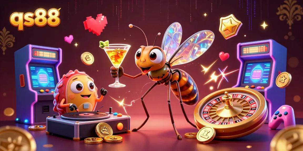 Experience the thrilling atmosphere of qs88 with a vibrant 3D casino scene featuring unique characters and elements.