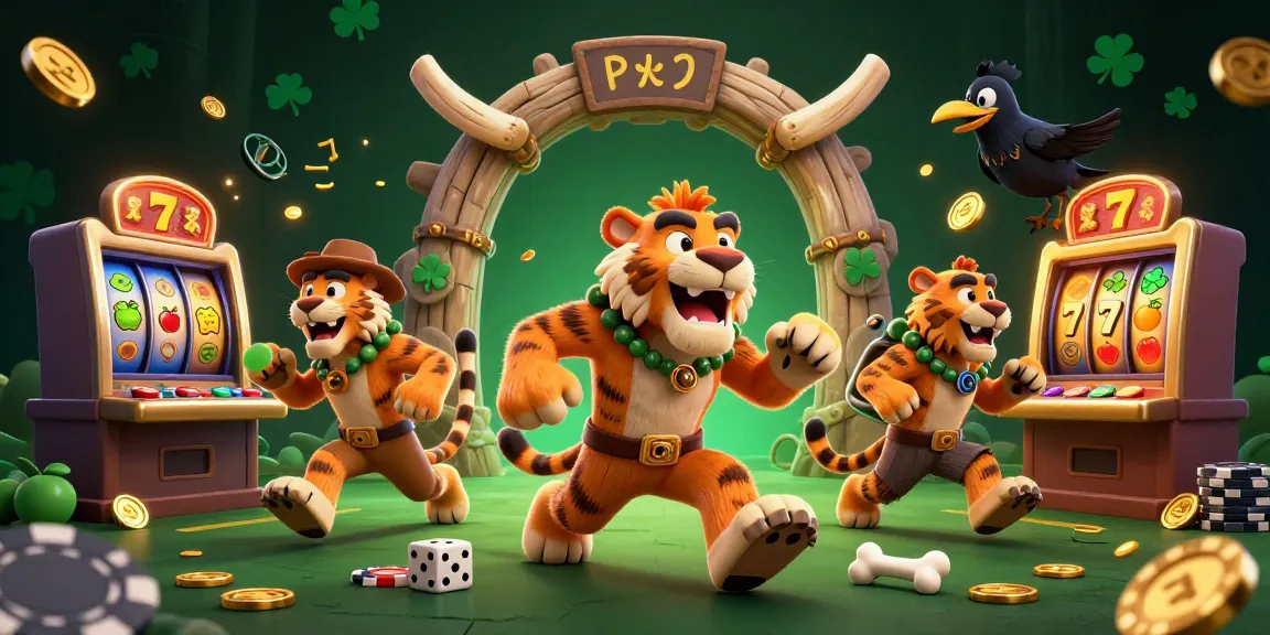 SUNWIN casino characters celebrate with jackpots and vibrant slot machines in a lively atmosphere.