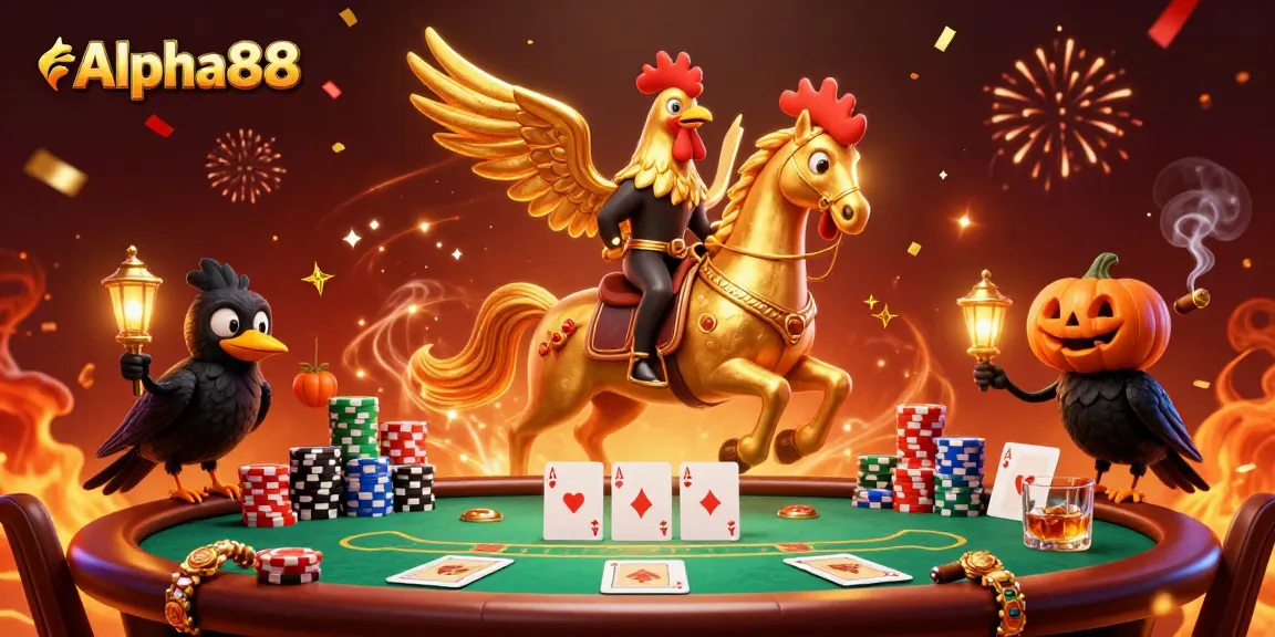 Experience thrilling gameplay at Alpha88 with vibrant casino motifs and dynamic characters in an ultra-detailed 3D scene.