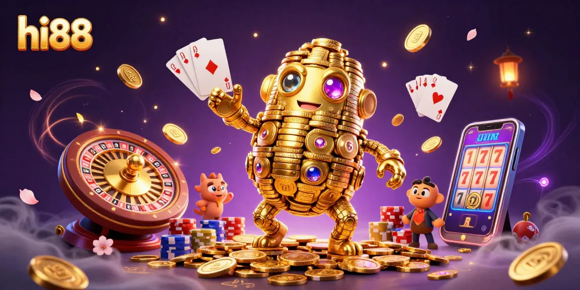 Spin and win with hi88's vibrant casino adventures in a dynamic 3D illustration.