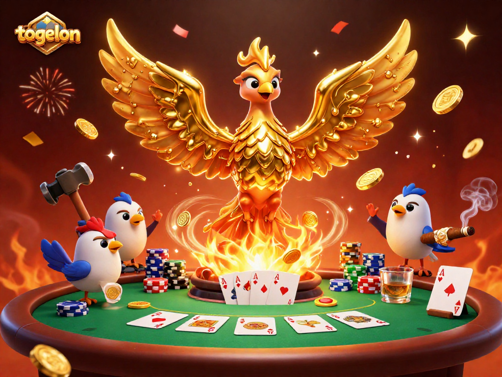 Experience togelon with golden coins and poker chips in a vibrant casino scene.