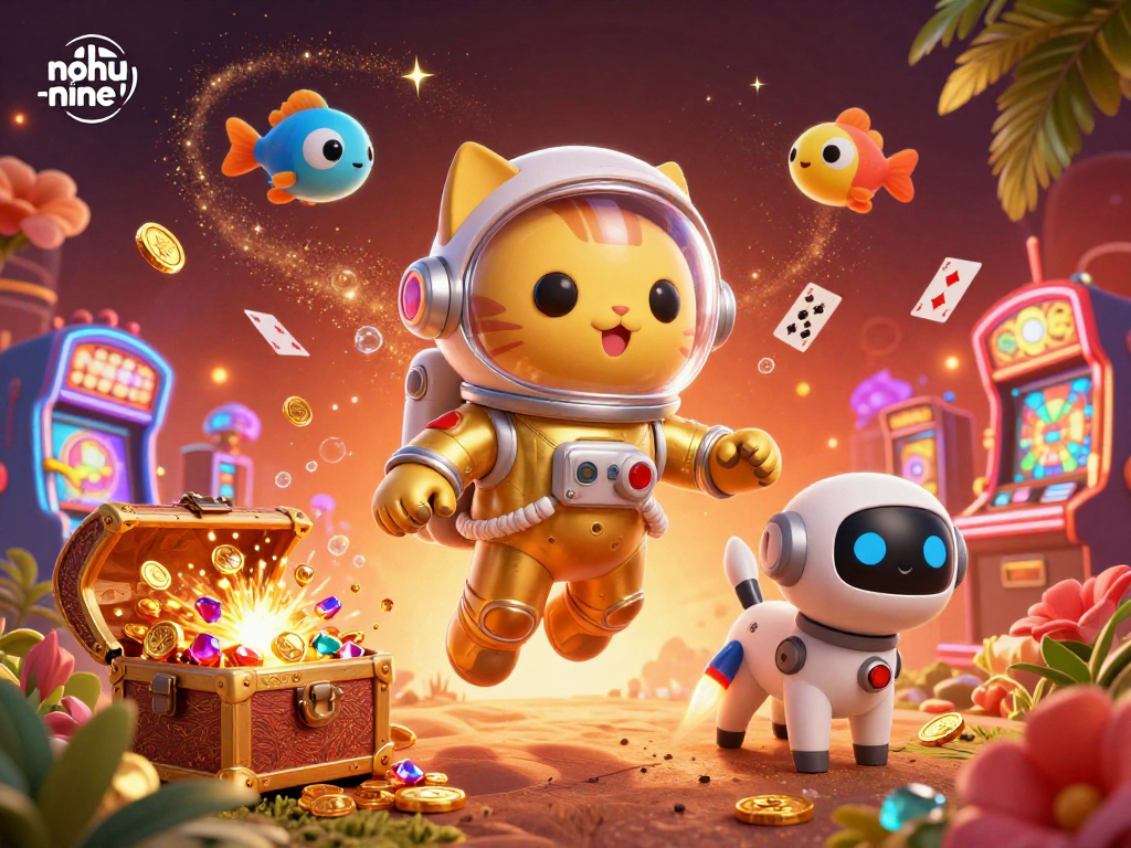 Experience nohu-nine as a thrilling space-themed casino adventure with dynamic characters and vibrant game elements.