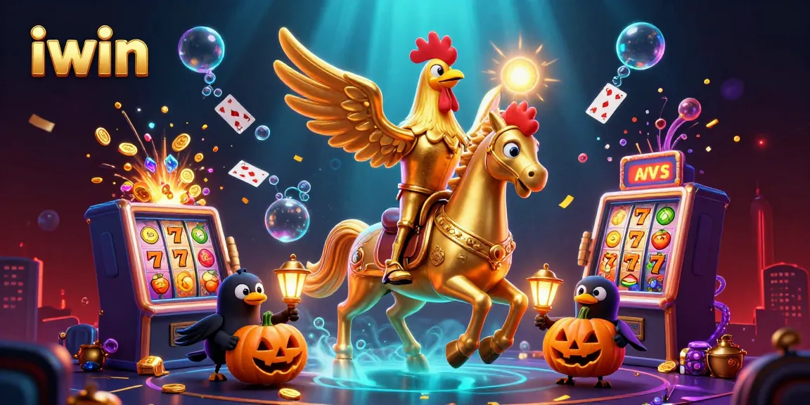 Experience thrilling iwin action with golden rooster and casino treasures in vibrant 3D.