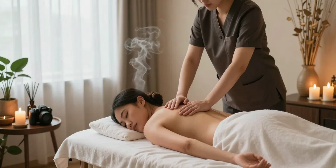 마사지 시술 중인 전문가와 편안한 마사지 받을 공간의 모습