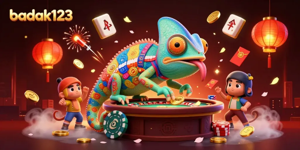 BADAK123 menampilkan chameleon kasino yang unik sambil mengumpulkan koin emas dalam permainan langsung.