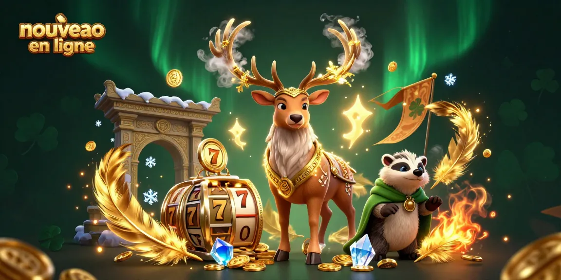 Illustration dynamique d'un nouveau casino en ligne avec des personnages magiques entourés d'éléments de jeux.
