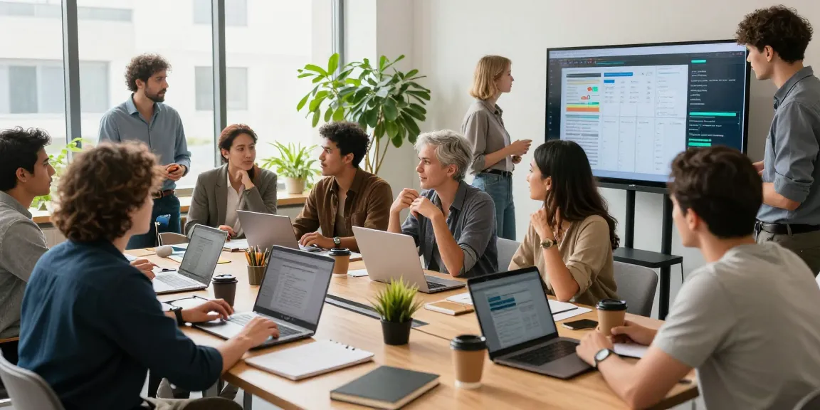Networking professionals at https://corluticaret.net/ in a bright co-working space.