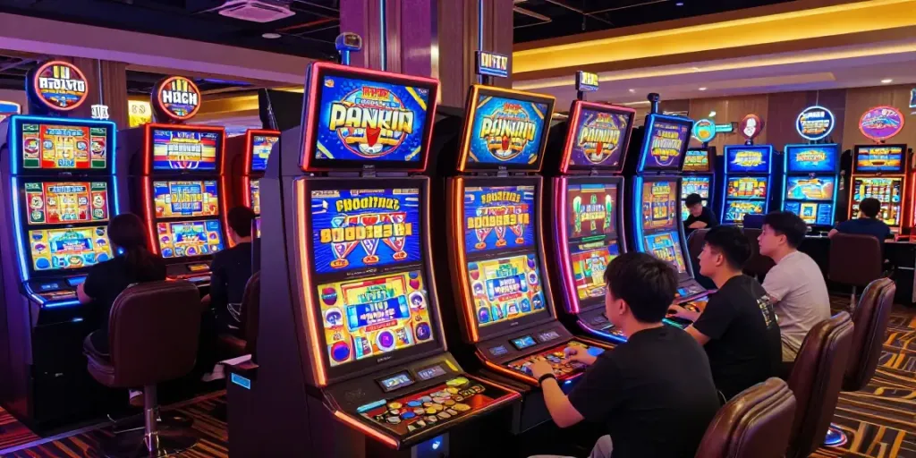 Players enjoying the thrill of slot gacor machines in a lively casino atmosphere.