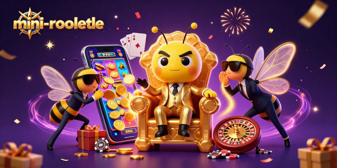Experience the excitement of mini-roulette with a vibrant casino scene filled with colorful gaming elements.